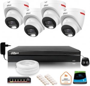 Zestaw monitoringu IP DAHUA 4 kamery zewnętrzne WizColor 2K 30m 