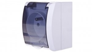 FALA Gniazdo hermetyczne pojedyncze z/u IP44 klapka przezroczysta białe GNH-1HZ/00/d