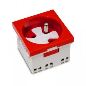 Gniazdo modułowe 230V z uziemieniem 1-krotne std 45x45, z blokadą i zwalniaczem, czerwone, 20 sztuk