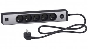 Odace Przedłużacz 5 gniazdowy z łącznikiem 2x USB, 1,5m antracyt szczotkowane aluminium ST935U1BA