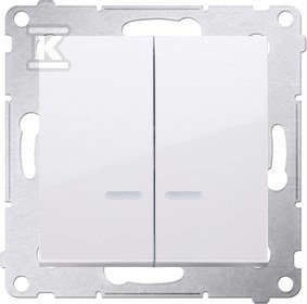 Łącznik świecznikowy z podświetleniem LED i do wersji IP44 10 AX, biały Simon54 + Ramka 1-krotna uniwersalna do puszek karton-gips IP20 / IP44, biały Simon54 DMR868