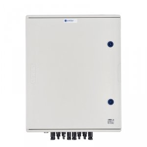 Rozdzielnica przył. DCAC hermetyczna IP66 EMITER z ogranicznikiem przepięć DC Noark 1000V typu 2, 5 x łańcuch PV, 5 x MPPT // ogr. AC Noark typ 2, 100A 3-F, FR 100A, syg. faz + gniazdko