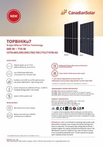 Moduł fotowoltaiczny panel PV 690Wp Canadian Solar CS7N-690TB-AG TopBiHiKu7 N-Type TOPCon Bifacial Silver frame Srebrna rama /Paleta 33 sztuki/