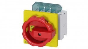 Rozłącznik główny/awaryjny 3P 16A 7.5kW AC23A 400V styki pom 1Z 1R montaż tablicowy pokrętło 4 otwory 3LD2003-1TP53