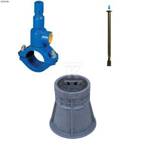 Nawiertka DN90x50 do rur PVC/PE, PN10, do wody, GJL + obudowa teleskopowa + skrzynka PEHD ZESTAW DLW398