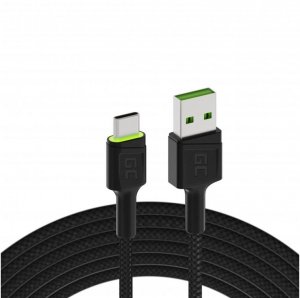 KABEL USB-A -|} USB-C Green Cell RAY 120cm ZIELONY LED QUICK CHARGE 3.0 KABGC06