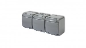 JUNIOR Gniazdo potrójne z/u (klapka popielata) popielaty IP54 10GHE-3