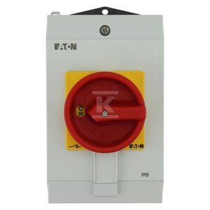 Rozłącznik ZAŁ-WYŁ, 3 biegowy 40A, w obudowie IP65, pokrętło czerwono-żółte z blokadą na kłódkę P1-40/I2/SVB 199909