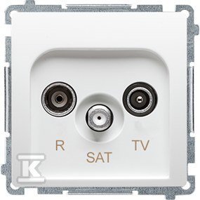 Gniazdo RTV-SAT przelotowe 10db MZAR-SAT10/P.01/11. Basic moduł biały + Ramka pojedyncza BMR1/11 Basic moduł biały DMR872