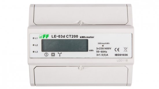 Licznik energii elektrycznej 3-fazowy 5A 230/400V do współpracy z przekładnikiem 200/5A wyświetlacz LCD LE03D-CT200