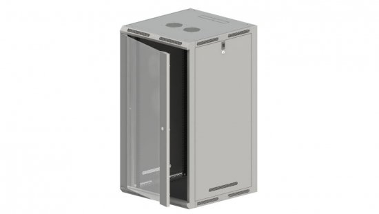 Szafa rack wisząca/stojąca 19 cali 21U 600x600, niedzielona, drzwi szklane, kolor szary FLAT PACK