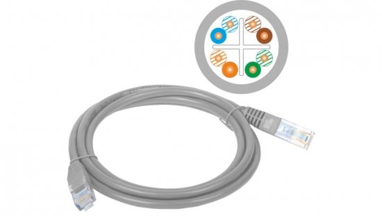 Patch-cord U/UTP kat.6 PVC 2.0m szary KKU6SZA2