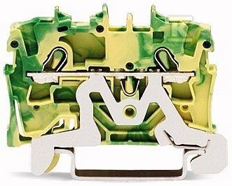 Złączka 2-przewodowa PE 2,5 mm do zastosowań Ex e II opis z boku i na środku na szynę TS 35 x 15 i 35 x 7,5 Push-in CAGE CLAMP 2,50 mm żółto-zielony 2002-1207