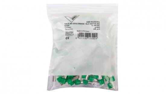 Końcówka tulejkowa izolowana TI 16mm2/12mm zielona cynowana TI16L12DE /100szt./