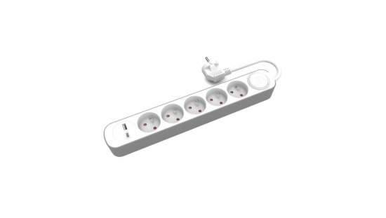 Przedłużacz stały 5x z włącznikiem oraz gniazdami USB A USB C 5m PS-570WS+USBA+USBC/5 E W-30005