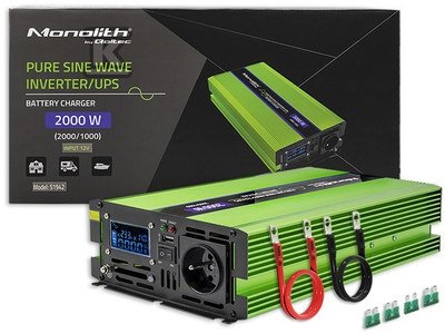 Przetwornica napięcia Monolith | ładowanie baterii | UPS | 1000W | 2000W | 12V na 230V | Czysty Sinus | LCD 51942