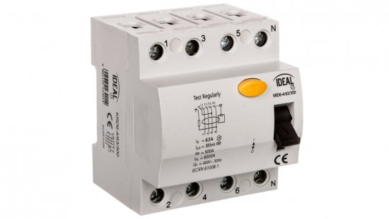 Wyłącznik różnicowoprądowy 4P 63A 0,3A typ AC KRD6-4/63/300 23201