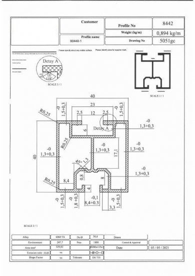 Profil aluminiowy 40*40 Śruba młoteczkowa L:4800mm