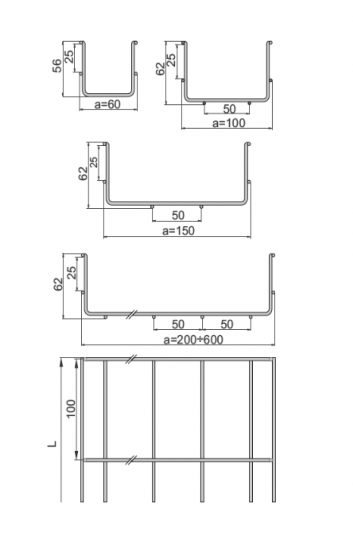 Korytko siatkowe zgrzewane z drutu galwanicznego 100x60mm KSG100H60/3 960220 /3m/