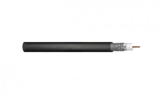 Kabel koncentryczny DIGITUS RG-6 75 Ohm ekran (2x folia +oplot 77) Fca PE czarny szpula DK-RG6-O-5 /500m/