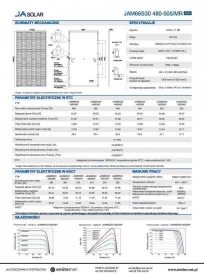 Moduł fotowoltaiczny Panel PV 505Wp Ja Solar JAM66S30-505/MR_BF  Deep Blue 3.0 Czarna Rama