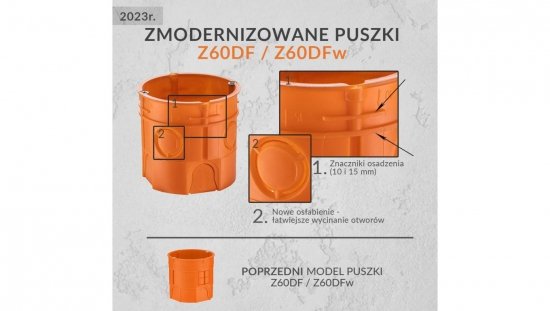 Puszka podtynkowa 60mm głęboka z wkrętami pomarańczowa Z60DFw 33035008 /50szt./