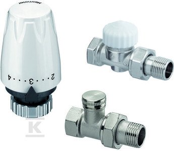 Zestaw termostatyczny z głowicą DX, zaworem termostatycznym prostym CALYPSO exact, zaworem prostym powrotnym Raditec DN15 DXCALRADP12