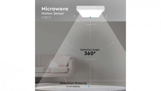 Plafoniera LED 24W 2400lm 4000K IP44 Kwadrat Mleczny Biała Ramka z mikrofalowym czujnikiem ruchu 7667