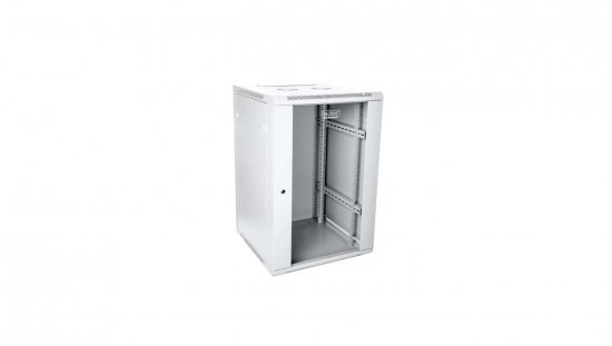 Szafa sieciowa wisząca 19 18U rack 600x600, drzwi szyba, szary, niedzielona, niezłożona, 60kg DN-WU19 18U/600