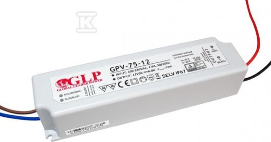  GLP zasilacz LED 12V 6A 75W