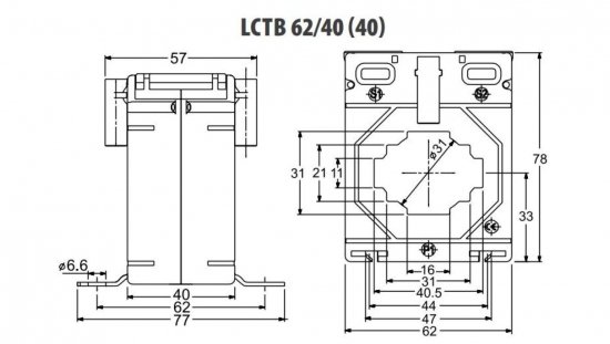 Przekładnik prądowy z otworem na szynę 62/40 (40) 150A/5A klasa 1 LCTB 6240400150A51