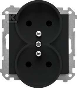 Gniazdo wtyczkowe podwójne z uziemieniem z przesłonami (moduł) 16 A, 250 V~, szybkozłącza: Czarny mat, SIMON55 + Ramka 1-krotna LINE: Czarny mat, SIMON55 DMS066
