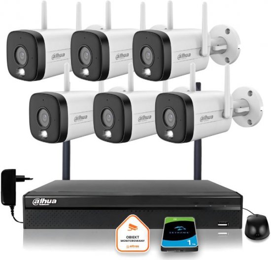 Zestaw monitoringu IP Dahua 6 Kamer WI-FI 5MPx aktywne odtraszanie LED IR do 30m