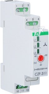 Czujnik zaniku i fazy CZF-311 styki: 1P, I=10A, próg regulowany: 165-180V, 1 moduł