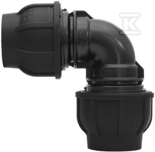 Kolano zaciskowe PP 90st. 50x50 PN16, do rur PE, kolor czarny 130850