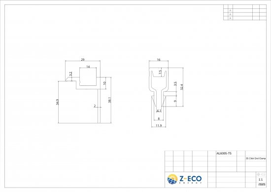 Klema końcowa 35mm Dł: 50mm na KLIK czarna