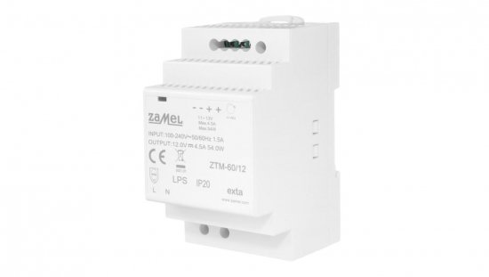 Zasilacz impulsowy montowany na szynie TH-35 (DIN) 60W 12V DC typ: ZTM-60/12 EXT10000283