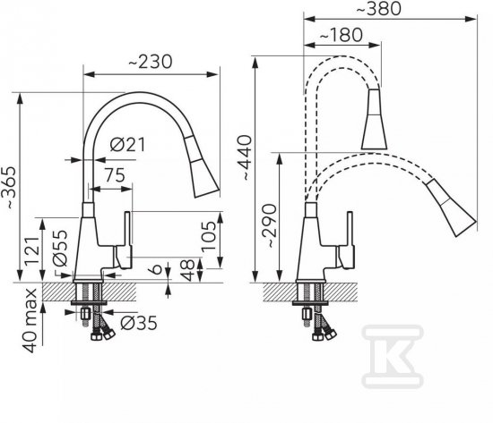 Bateria zlewozmywakowa Zumba II czarna wylewka, 2-Funkcyjna, chrom BZA42B