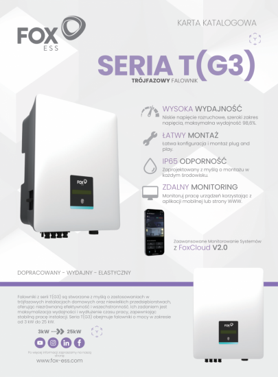 Falownik sieciowy 3-fazowy FoxESS T4 - G3 4 kW