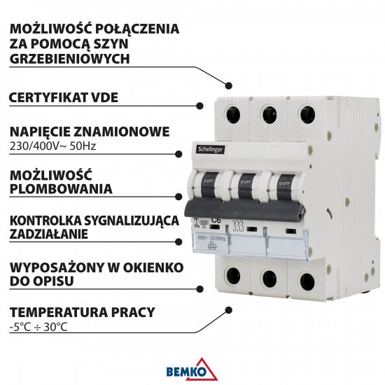 WYŁĄCZNIK NADPRĄDOWY 6KA 3P B 10A VDE SCHELINGER
