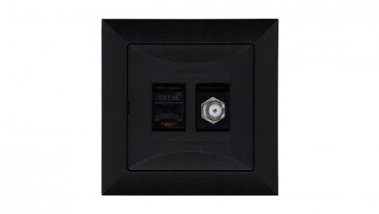 Gniazdo podtynkowe typu F + gn. RJ-45 Pola czarny, 33205