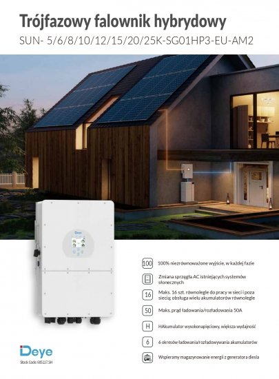 DEYE Falownik hybrydowy SUN-8K-SG01HP3-EU-AM2 3-fazowy (wysokonapięciowy)