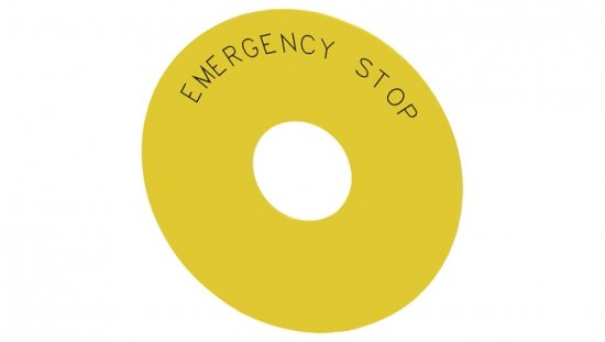 Etykieta żółta samoprzylepna 75mm do otworów 22mm inskrypcja /EMERGENCY STOP/ SIRIUS ACT 3SU1900-0BC31-0DA0