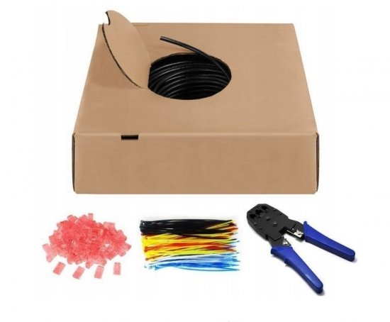 Zestaw Kabel teleinformatyczny zewnętrzny U/UTP kat.6 4x2xAWG24 /  szczypce,opaski, wtyki RJ/ /305m/ 55441
