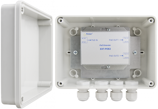 EXTENDER POE W OBUDOWIE HERMETYCZNEJ DO 2 KAMER IP Pulsar EXT-POE2H