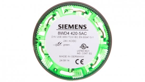 Moduł świetlny do kolumny sygnalizacyjnej 70mm LED zielony światło ciagłe 24V AC_DC IP65 8WD4420-5AC
