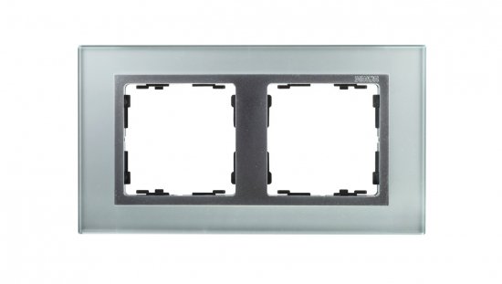 Simon 82 Ramka podwójna pozioma kamień srebro/ ramka pośrednia aluminium mat 82927-62