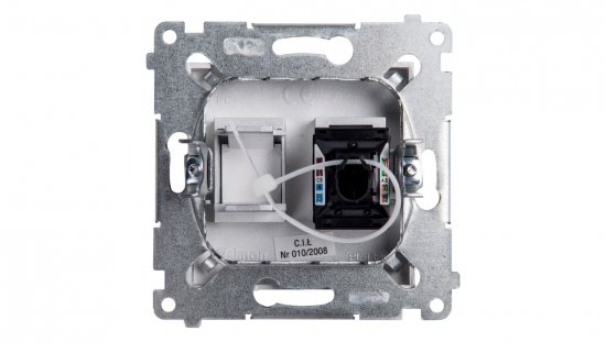 Simon 54 Gniazdo komputerowe pojedyncze RJ45 kat.6 z przesłoną srebrny mat D61.01/43