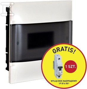 Rozdzielnica podtynkowa PRACTIBOX S 1x12 drzwi przezroczyste, do ścian pełnych - promocja B16 gratis
