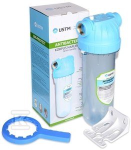 Korpus antybakteryjny 10&quot; z przyłączem 1&quot; + płytka + klucz + wkręty